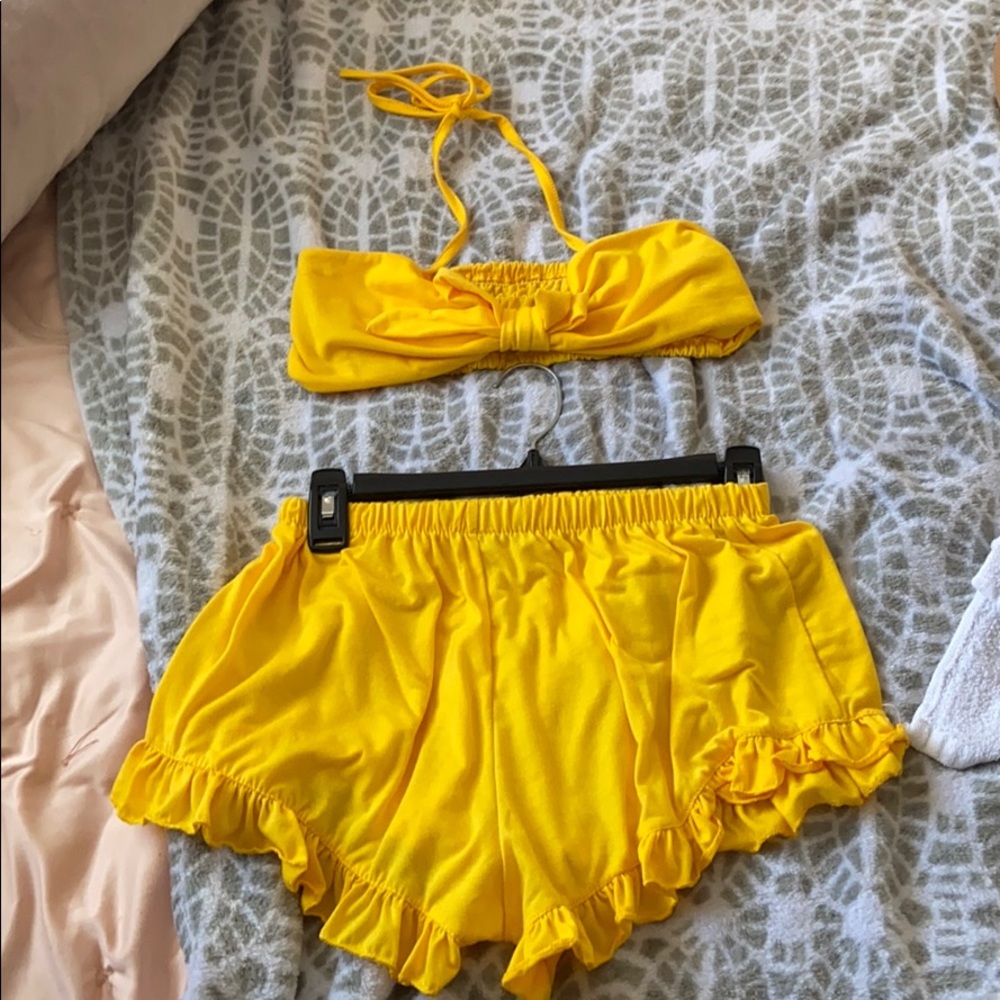 YELLOW CROP TOP AND SHORT SET
